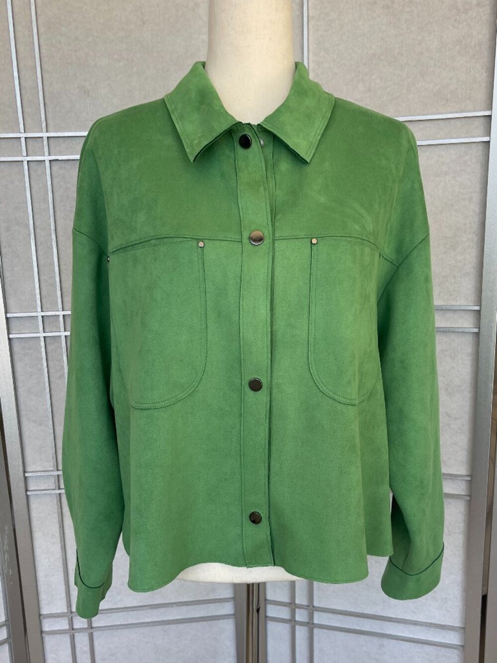 NWOT Zara Green Faux Suede Shirt Jacket sz L